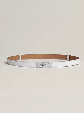 Hermes White leather Kelly belt with Palladium Hardware silver